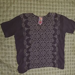 Johnny Was embroidered dark olive top, size S